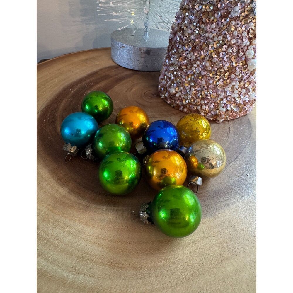 Vintage feather tree Christmas balls 10 balls different colors